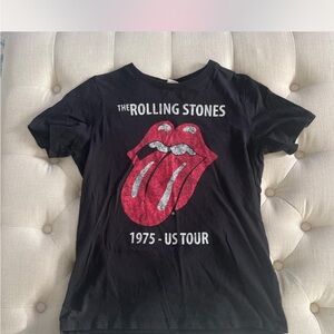 H&M Black Graphic Tee with Red Tongue Logo